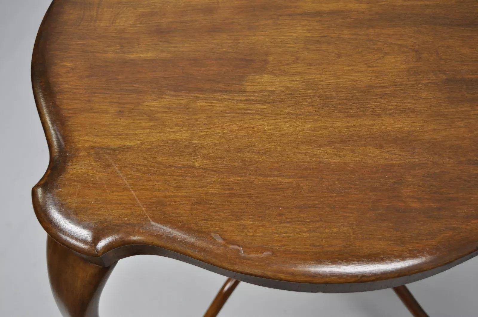 Antique Art Nouveau Victorian Mahogany Turtle Top Cabriole Leg Side Table 3