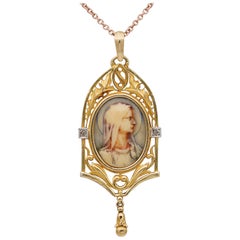 Antique Art Nouveau Virgin Mary Beautiful Cameo Pendant