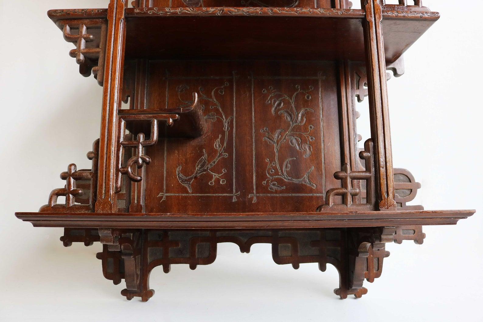 Antique Art Nouveau Wall Cabinet Mahogany 1890 Japanse Gabriel Vierdot Style For Sale 2