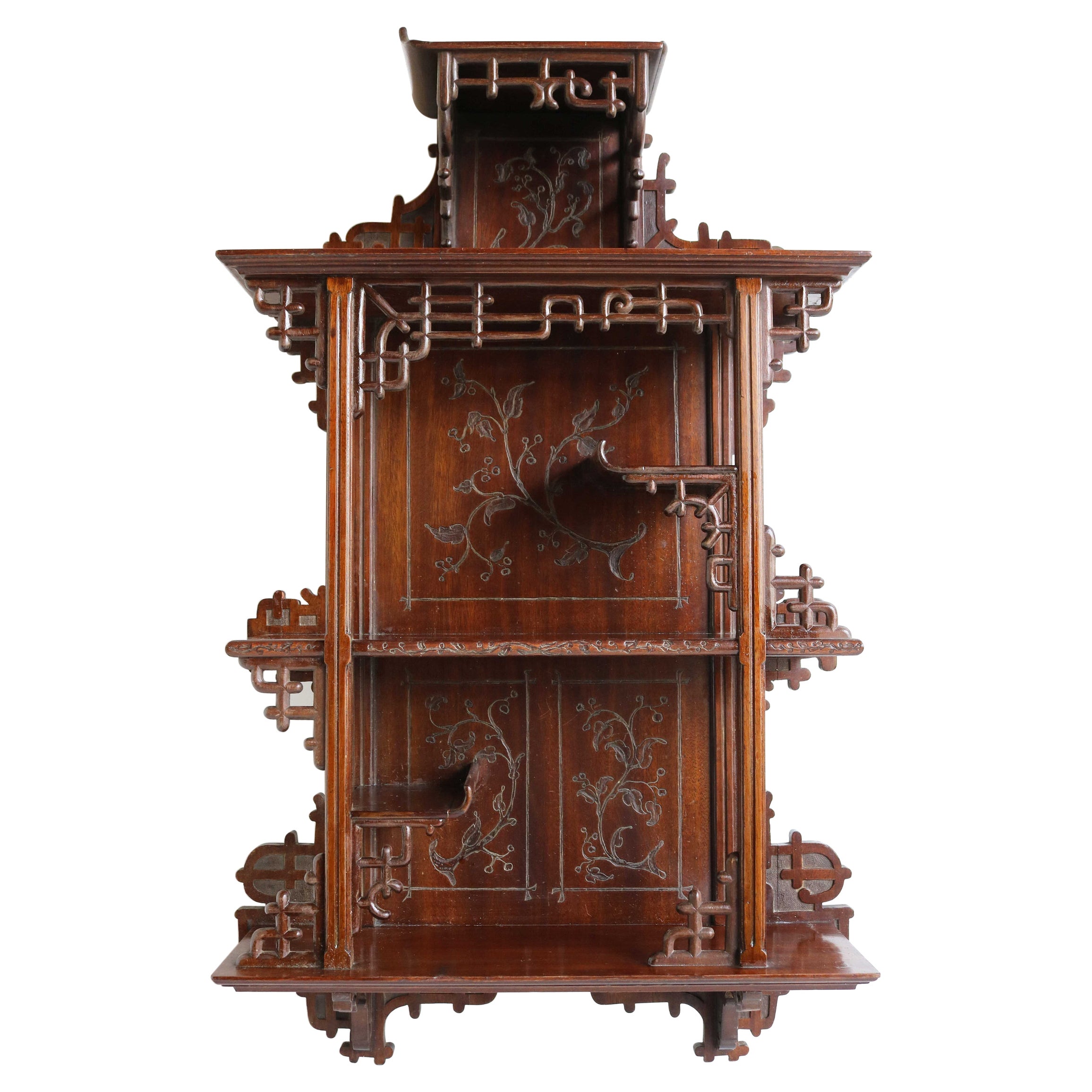 Antico armadio a muro Art Nouveau Mogano 1890 Stile Japanse Gabriel Vierdot in vendita