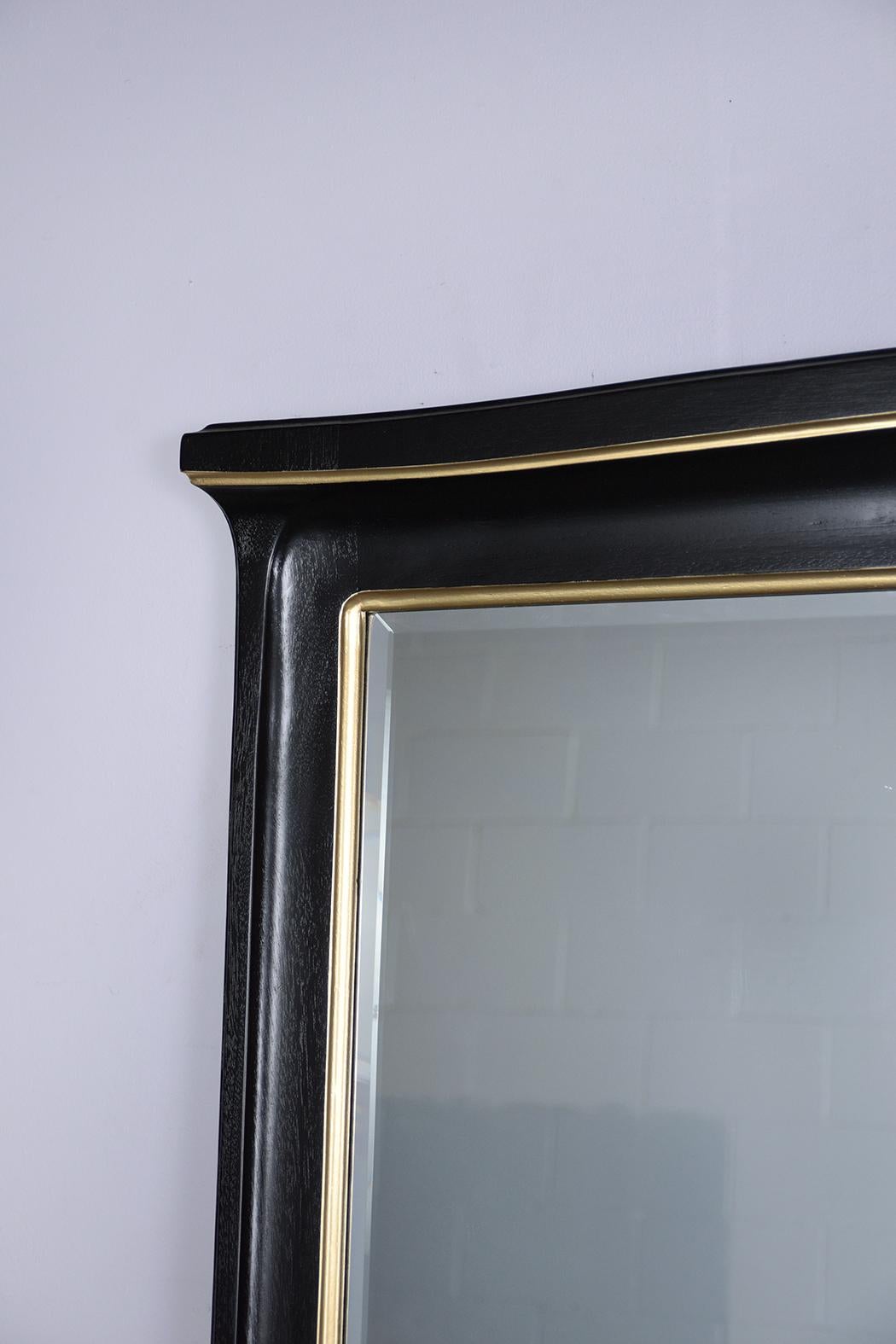 Lacquered 19th-Century Art Nouveau Mantel Mirror: Hand-Carved Mahogany with Ebonized Stain