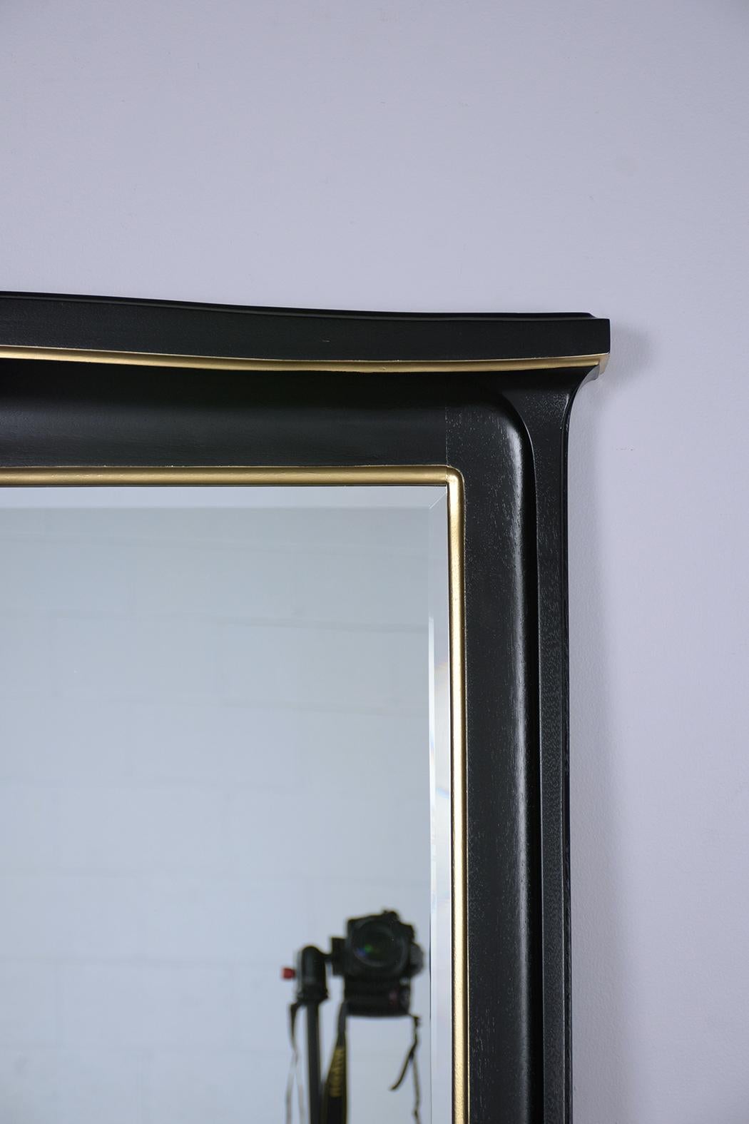 19th-Century Art Nouveau Mantel Mirror: Hand-Carved Mahogany with Ebonized Stain In Good Condition In Los Angeles, CA