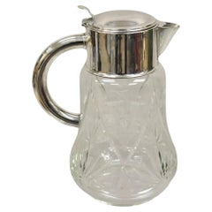 Antique Art Nouveau West Germany Cut Glass Jug Pitcher w/ Silver Plated Collar