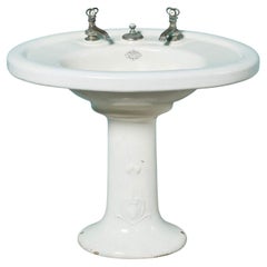 Antique Art Nouveau White Glazed Pedestal Sink