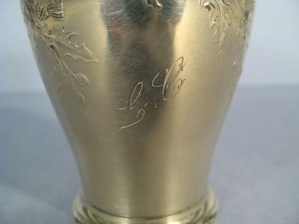 French Antique Art Nouveau White Metal Chalice with Thistle Motif -1Y21