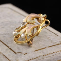 Antique Art Nouveau Whiteside and Blank 18k Gold Enamel Old Mine Diamond Pin