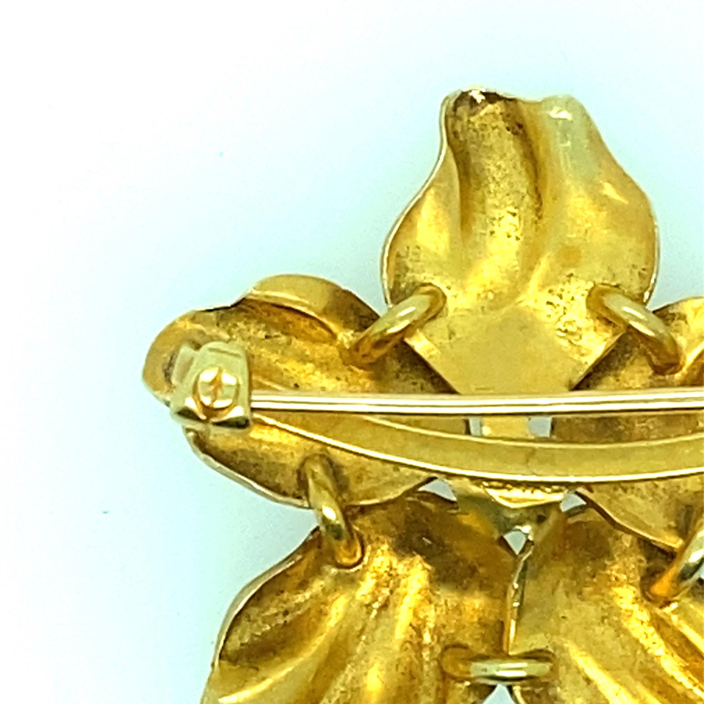 Antique Art Nouveau Whiteside & Blank 14KY Gold Enamel & See Pearl Flower Brooch For Sale 2