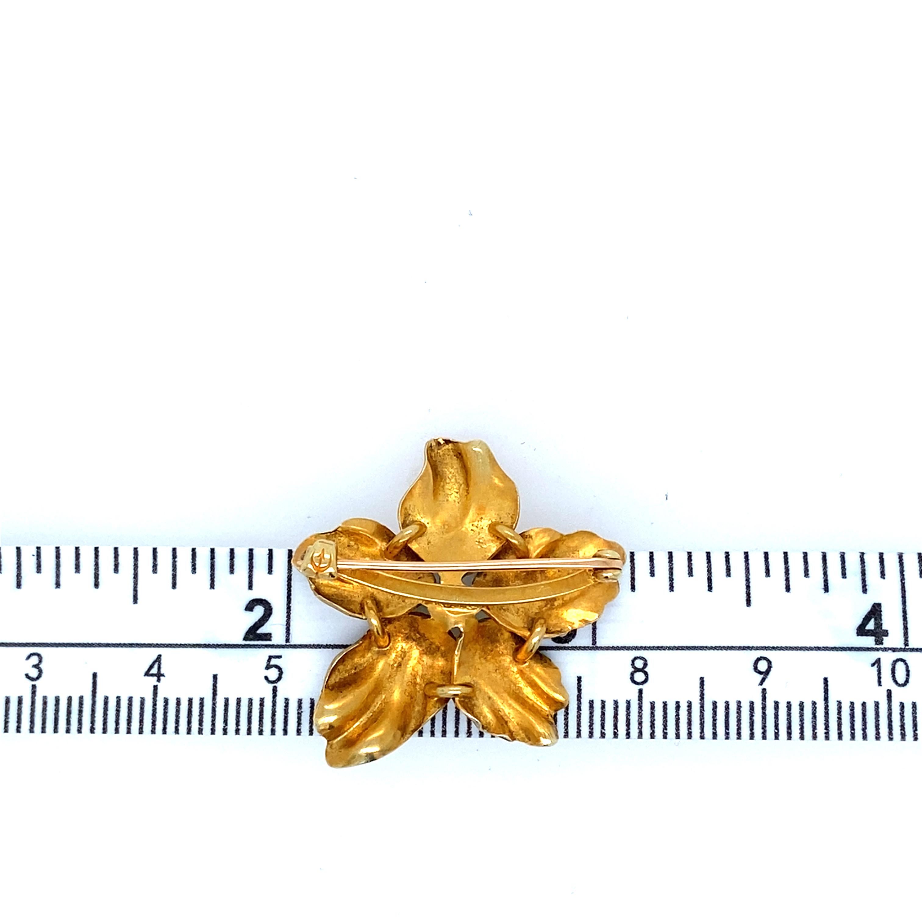 Antique Art Nouveau Whiteside & Blank 14KY Gold Enamel & See Pearl Flower Brooch For Sale 4