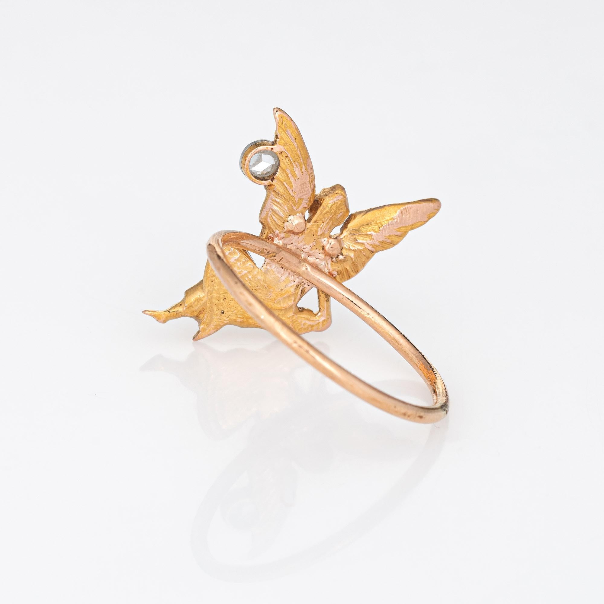 Rose Cut Antique Art Nouveau Winged Angel Ring Diamond Fairy 18k Yellow Gold Conversion