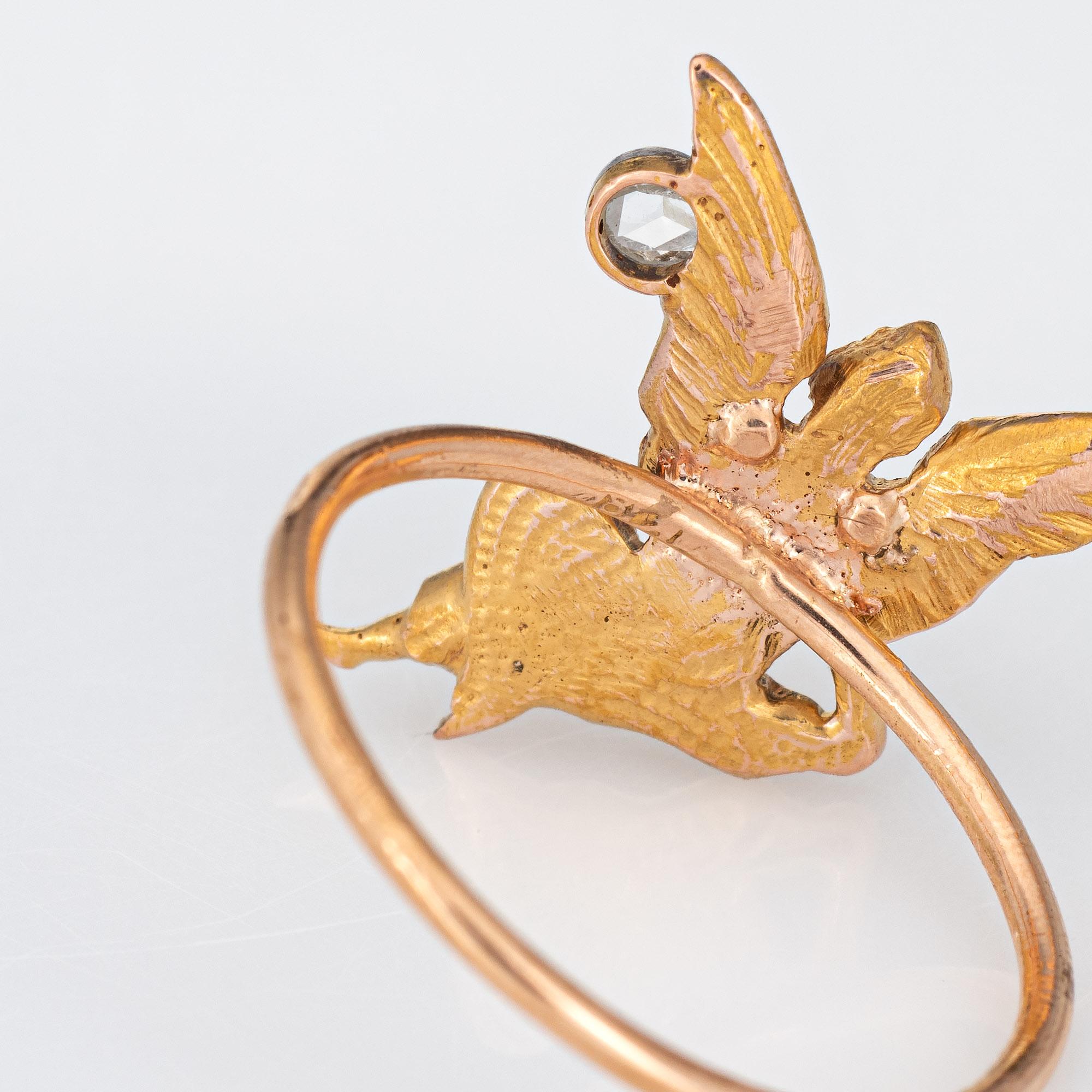 Women's Antique Art Nouveau Winged Angel Ring Diamond Fairy 18k Yellow Gold Conversion
