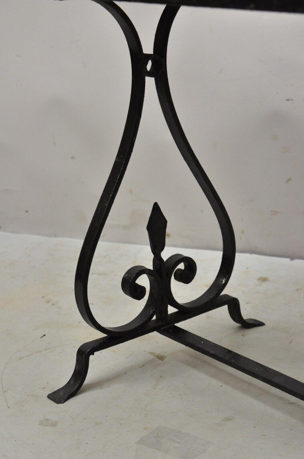 Antique Art Nouveau Wrought Iron Small Side Table with Duck Geese Tile Top For Sale 5