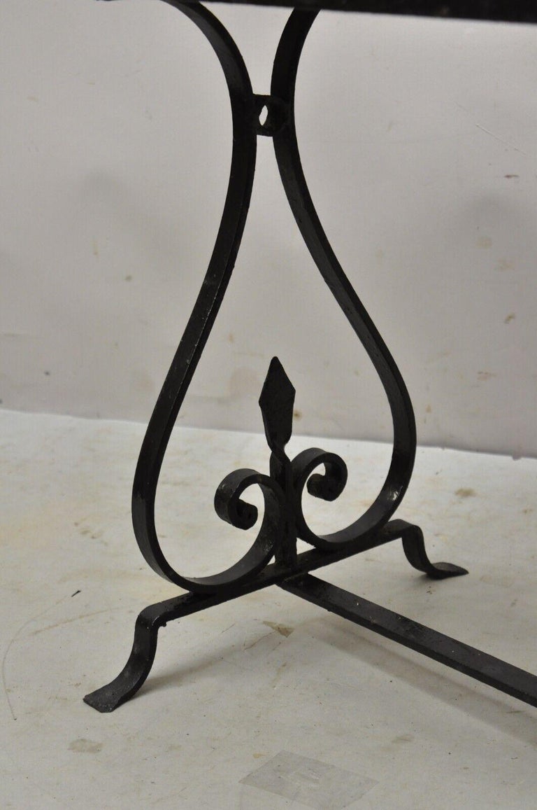 Antique Art Nouveau Wrought Iron Small Side Table with Duck Geese Tile