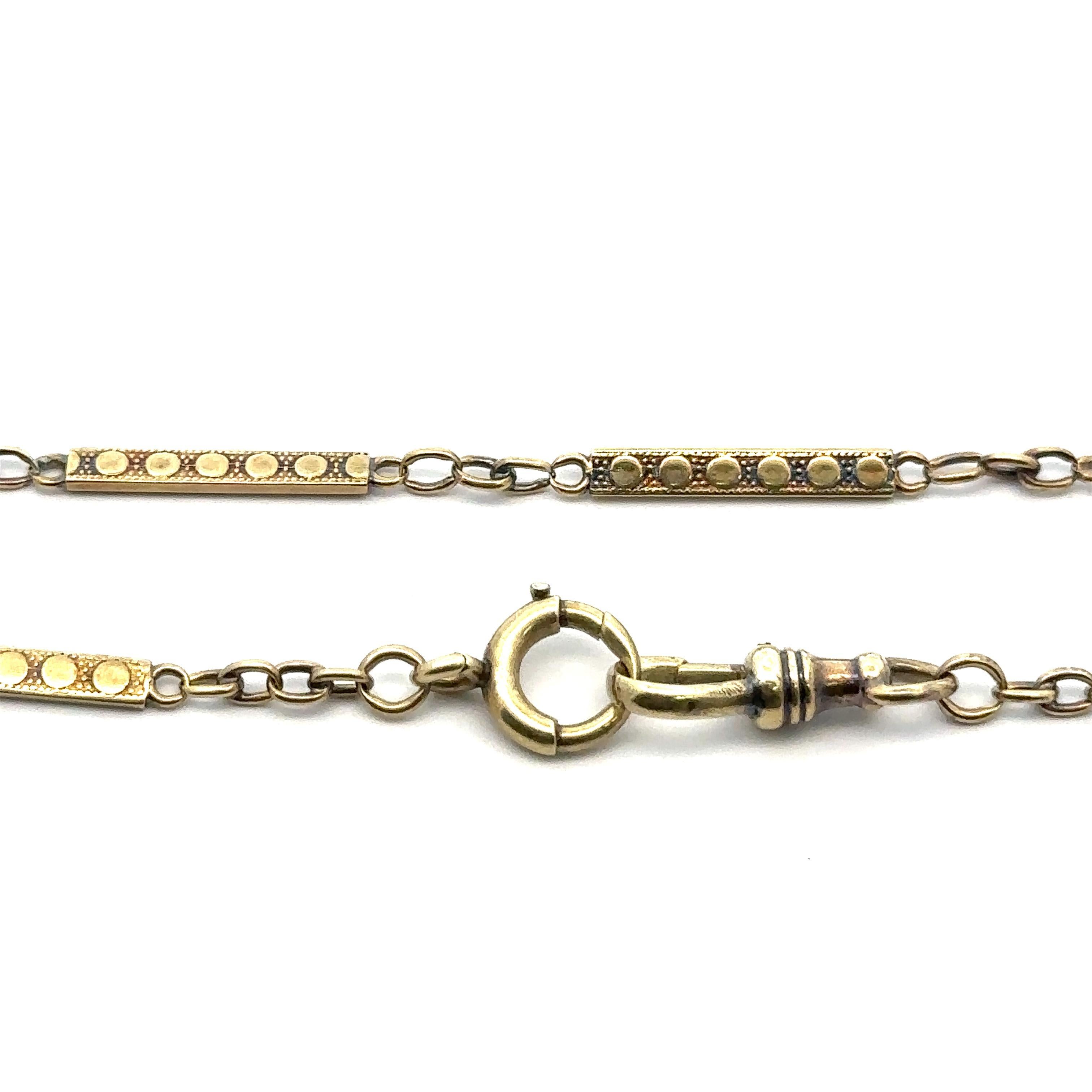 MATERIAL: Massives 14k Gelbgold 
Gewicht: 8,6 Gramm
Kette Typ: Dot Detail Bar Gliederkette
Kettenlänge: 12,5 Zoll
Dicke der Kette: 1.1mm 
Link Breite: 2.6mm
Verschluss: Federring & Dog Clip
Abmessungen des Innenverschlusses: 5,1 mm (Federring), 5,9