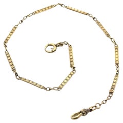 Antique Art Nouveau Yellow Gold 12.5" Dot Bar Link Pocket Dog Clip  Watch Chain