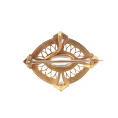 Antique Art Nouveau Yellow Gold Blue Moonstone & Seed Pearls Pin Brooch