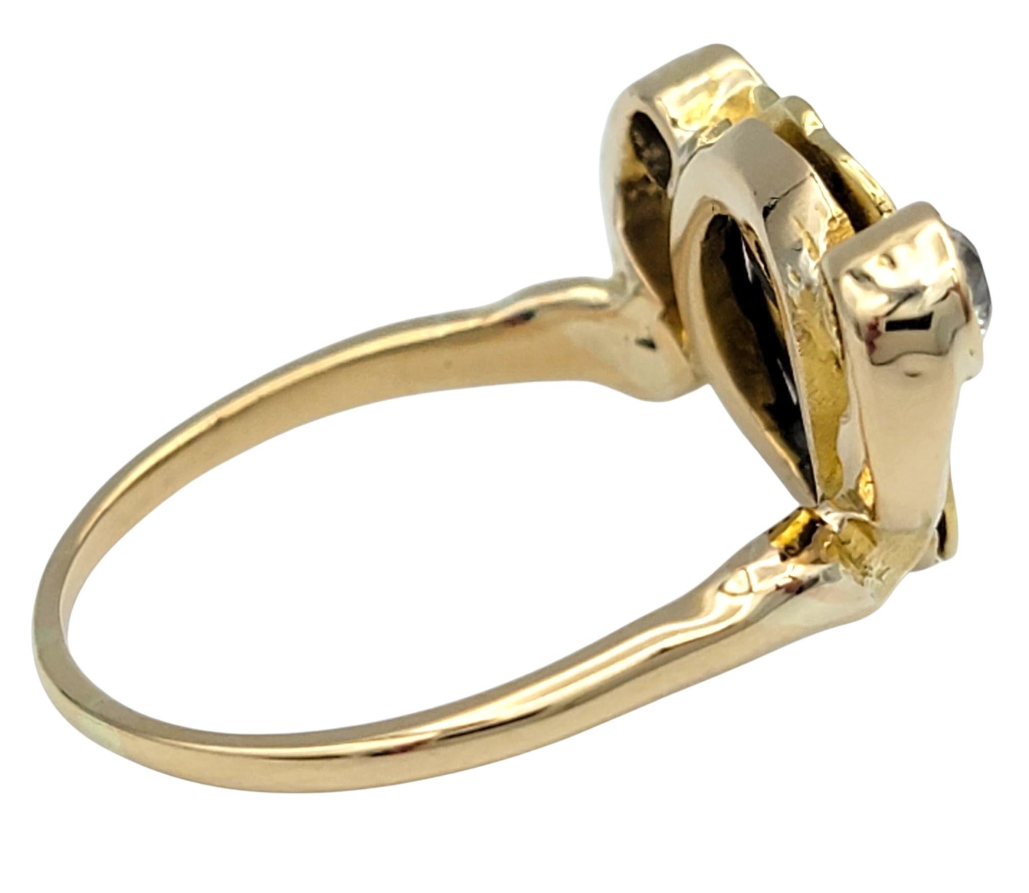 Antiguo Anillo Retrato Art Noveau Esmaltado con Diamantes en Oro Amarillo de 14 Kilates Corte europeo antiguo en venta