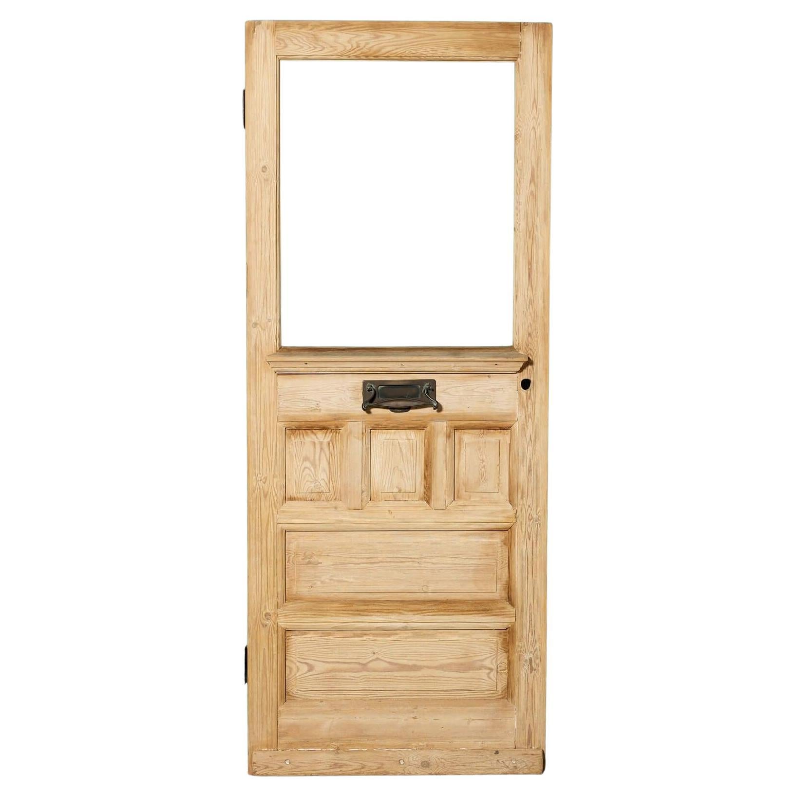 Antique Art Noveau English Stripped Pine Door for Glazing