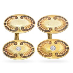 Gemelos Antiguos Arte Nuevo Oro Amarillo 14k Motivo Diamante