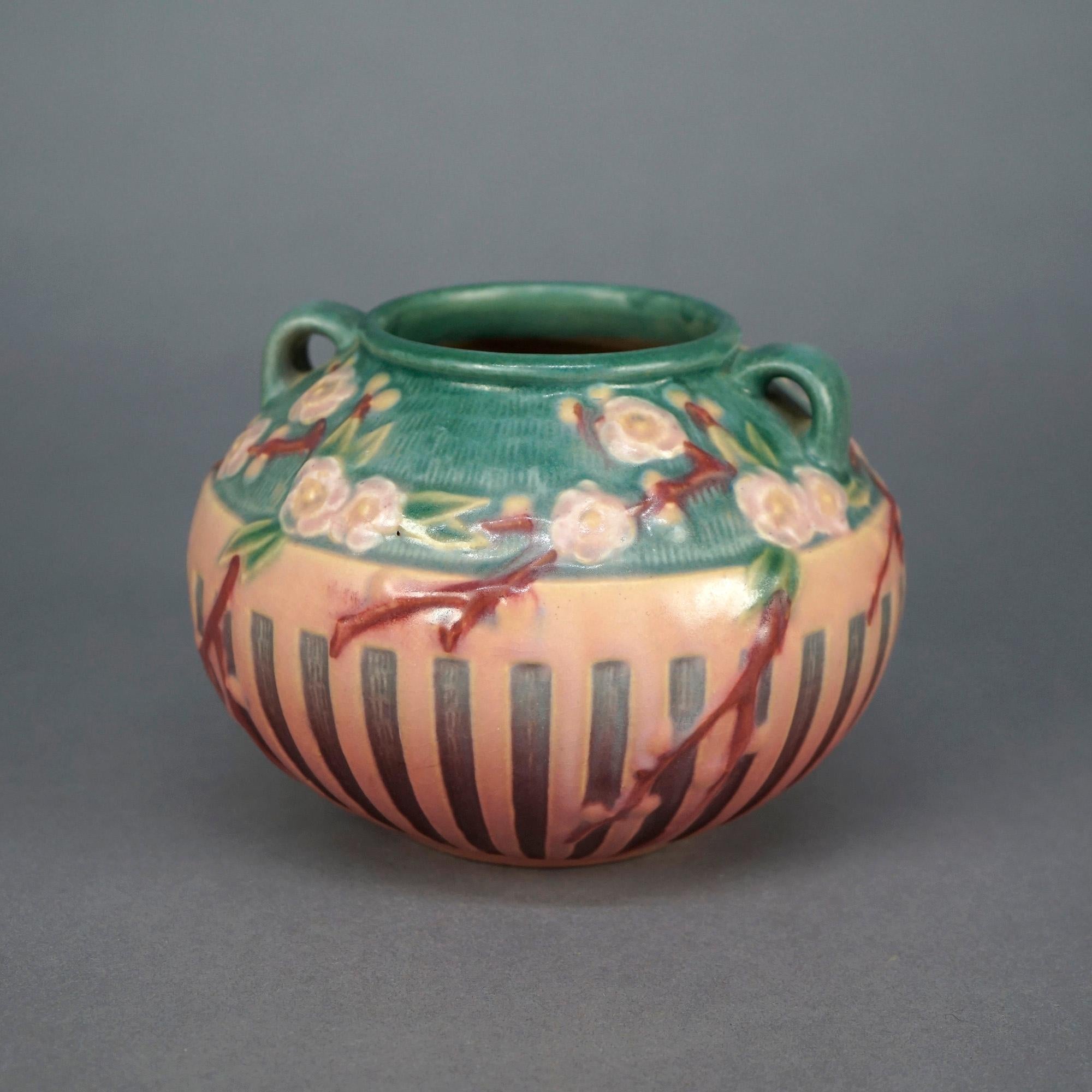Antique Art Pottery Roseville Cherry Blossom Bowl, Circa 1930 1