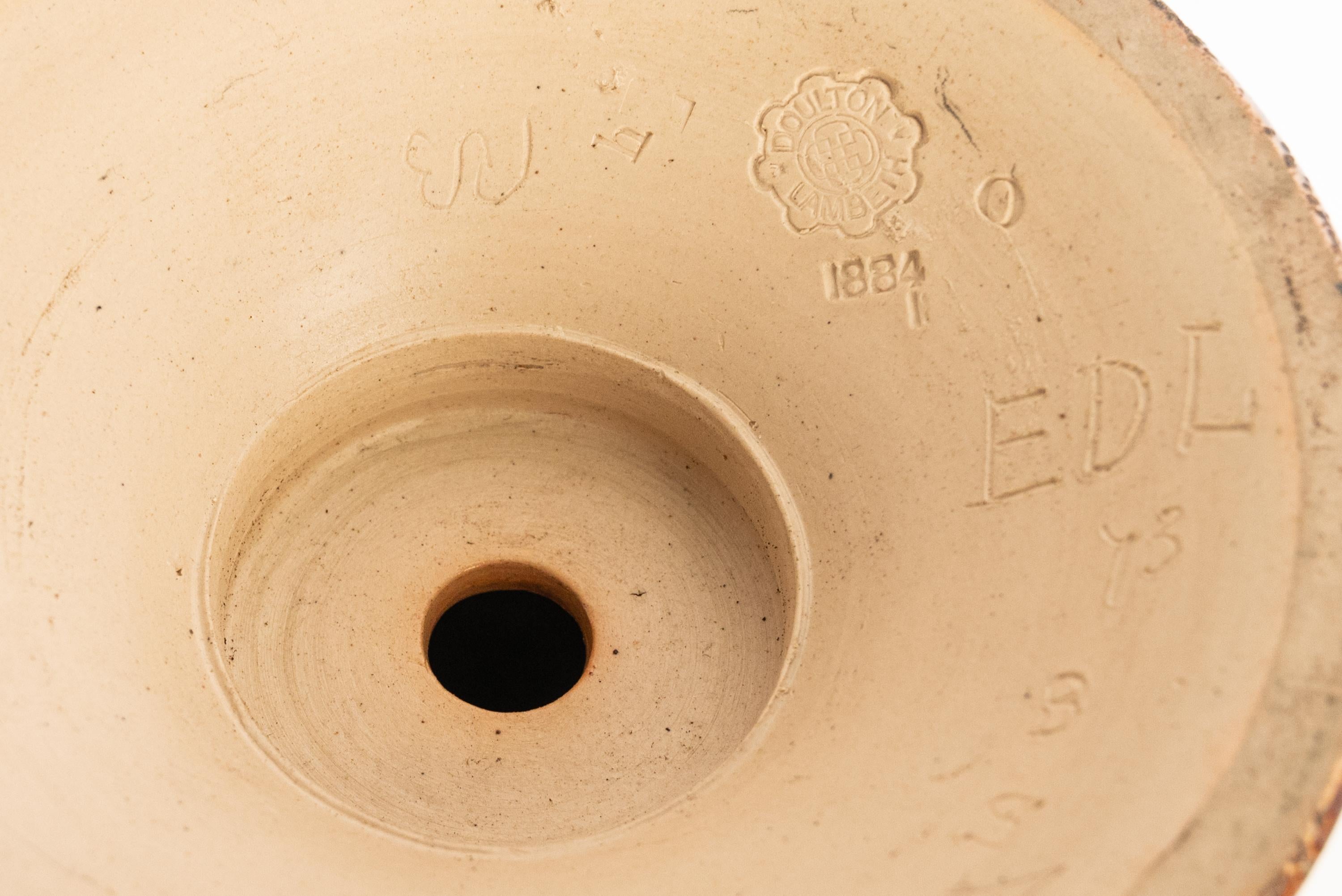 Antique Art Pottery Stoneware Dalton Lambeth Oil Lamp Signed Edith Lupton 1884 For Sale 10