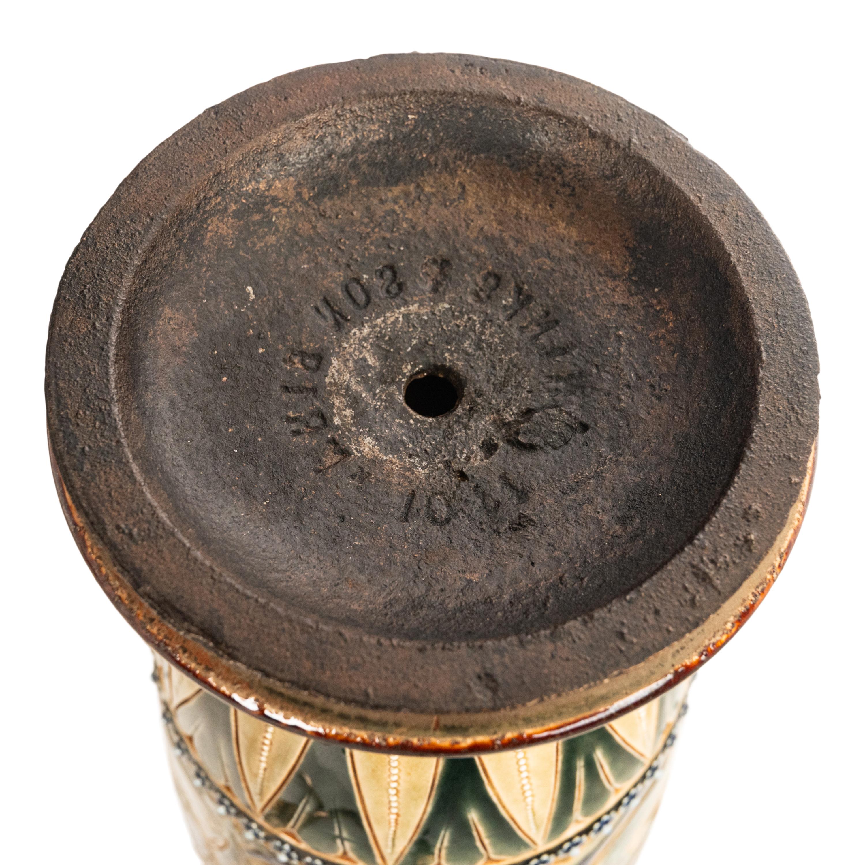 Antique Art Pottery Stoneware Dalton Lambeth Oil Lamp Signed Edith Lupton 1884 For Sale 12