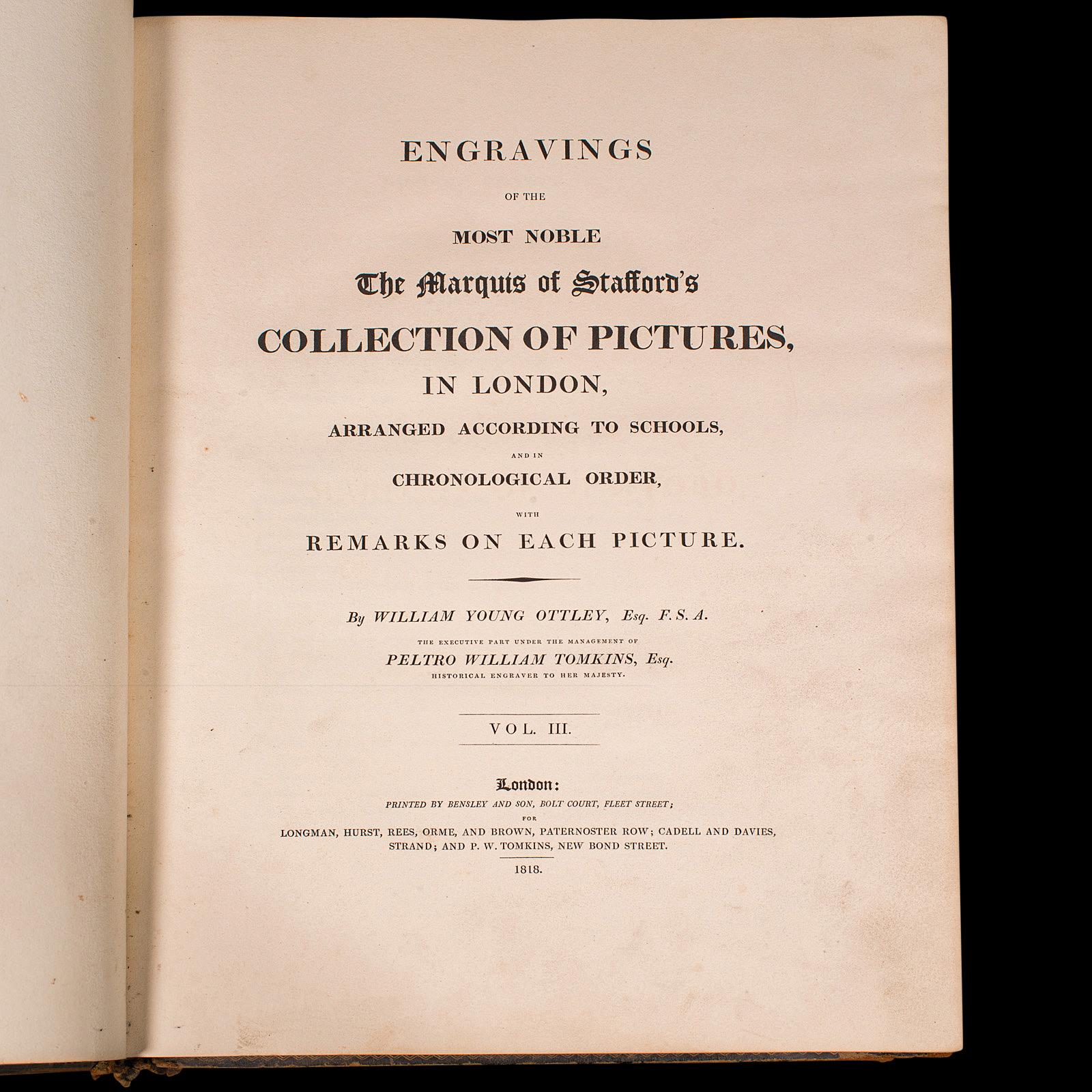 Dies ist ein Nachschlagewerk für antike Kunst. Ein englischer, illustrierter Katalog der Privatsammlung des Marquis of Stafford aus der georgianischen Zeit, veröffentlicht 1818.

Vollständiger Titel: Stiche der edelsten, des Marquis von Stafford's