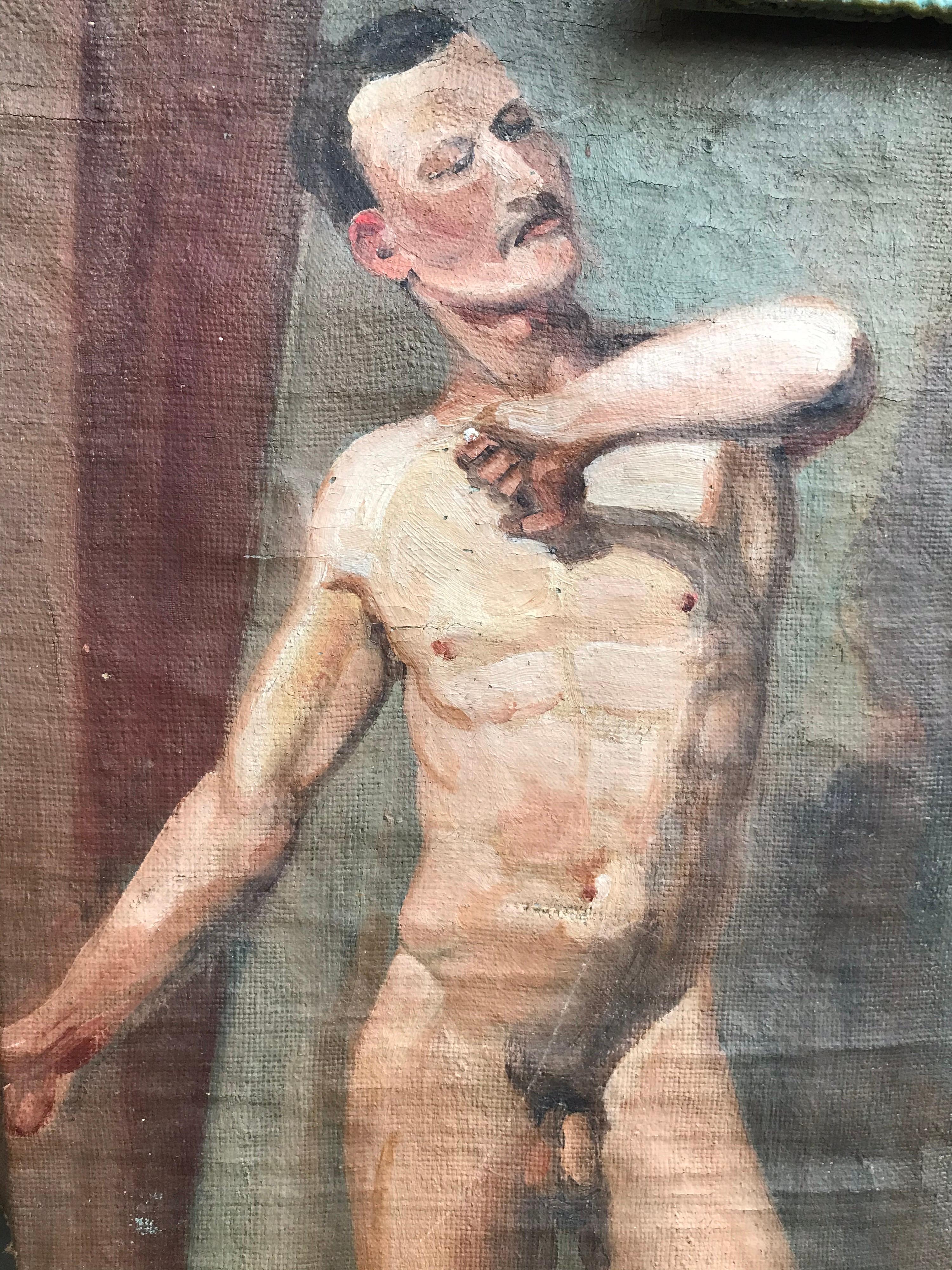 Hand-Painted Antique Art School Nude Study
