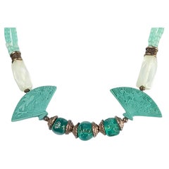 Antike französische Art Deco Lampwork Glaskunst GalalithFans SilberRondelles Halskette