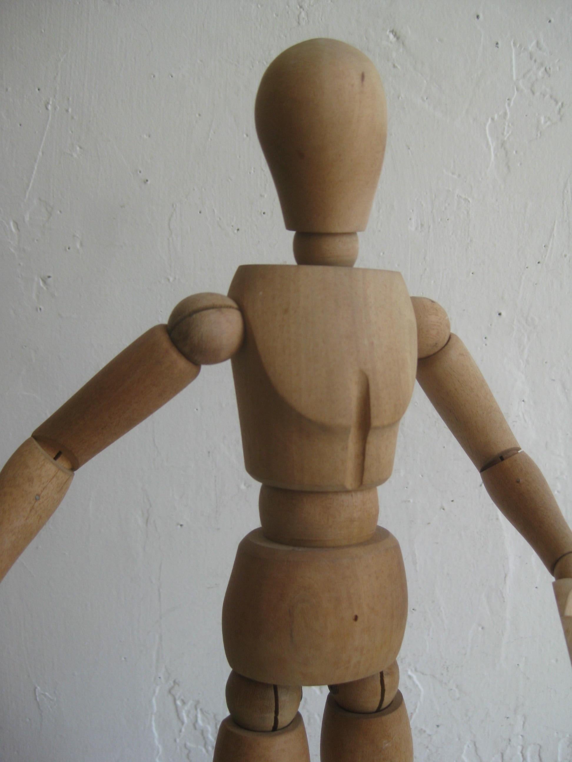 Antique Articulated Wood Nude Artist Figural Model Sculpture Statue In Excellent Condition In San Diego, CA