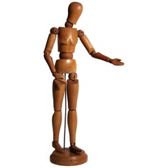 Antique Articulated Wood Nude Artist Figural Model Sculpture with Stand