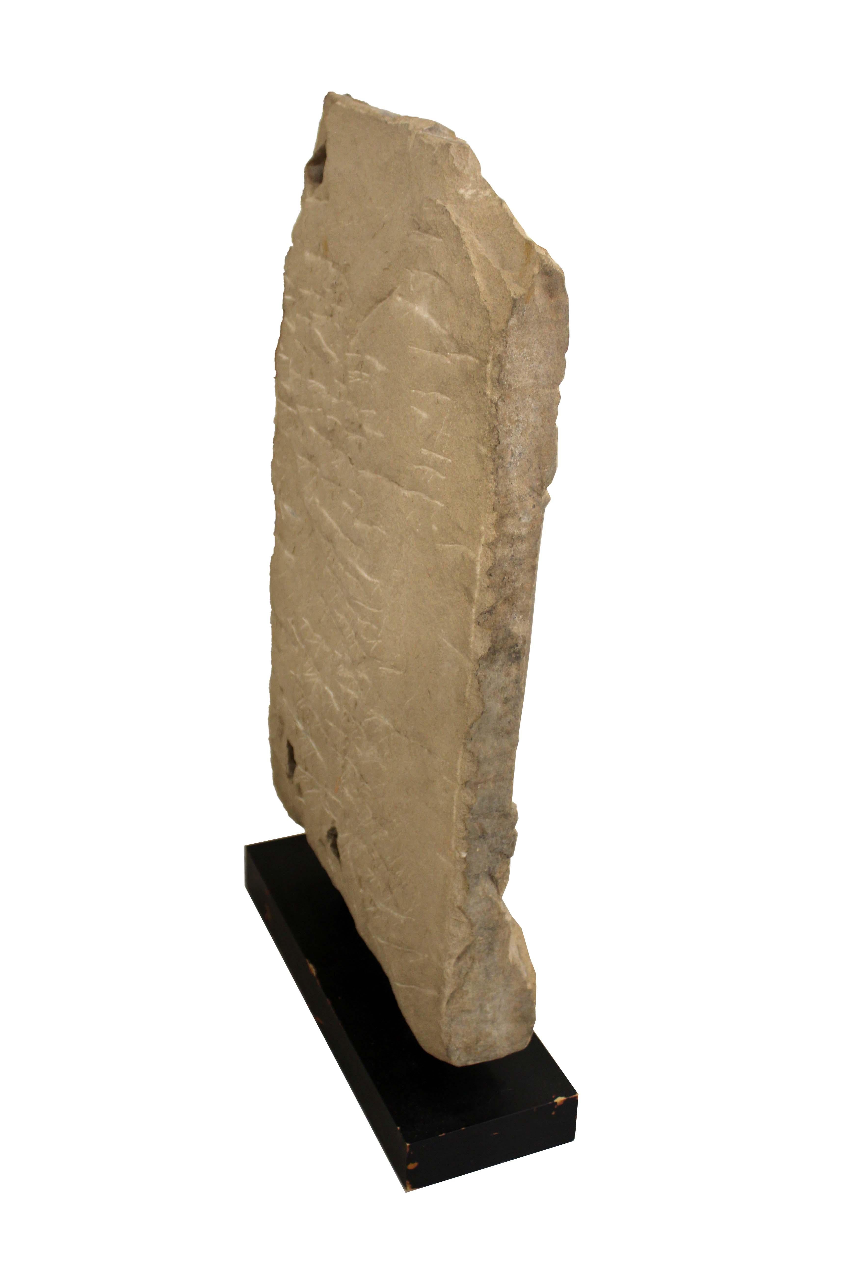 Antique Artifact Carved Temple Stele Stone Slab Art Sculpture In Good Condition For Sale In Keego Harbor, MI