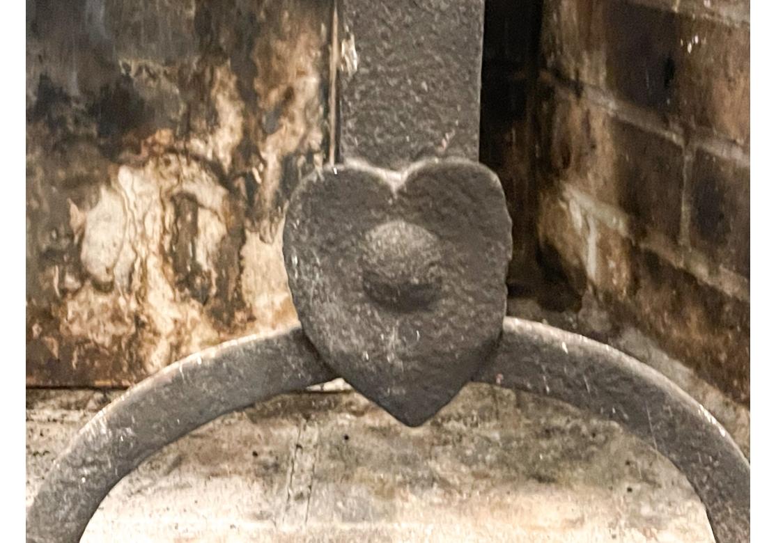19th Century Antique Artisan Hand Forged Signed Fireback And Matching Andirons For Sale