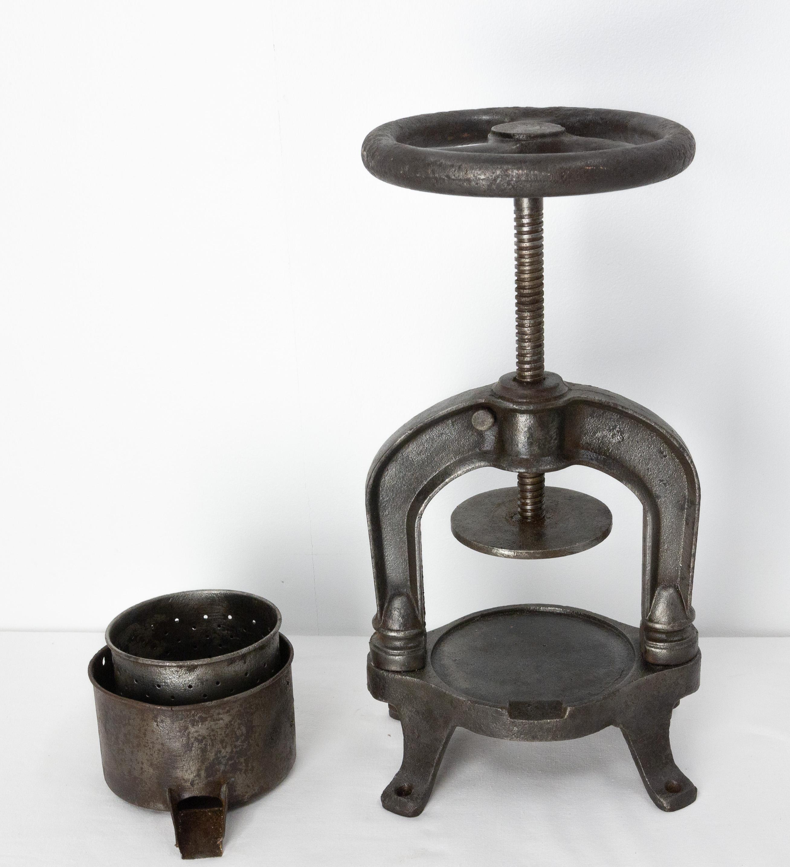 French Antique Artisanal Fruit Press Cast Iron, France, circa 1880