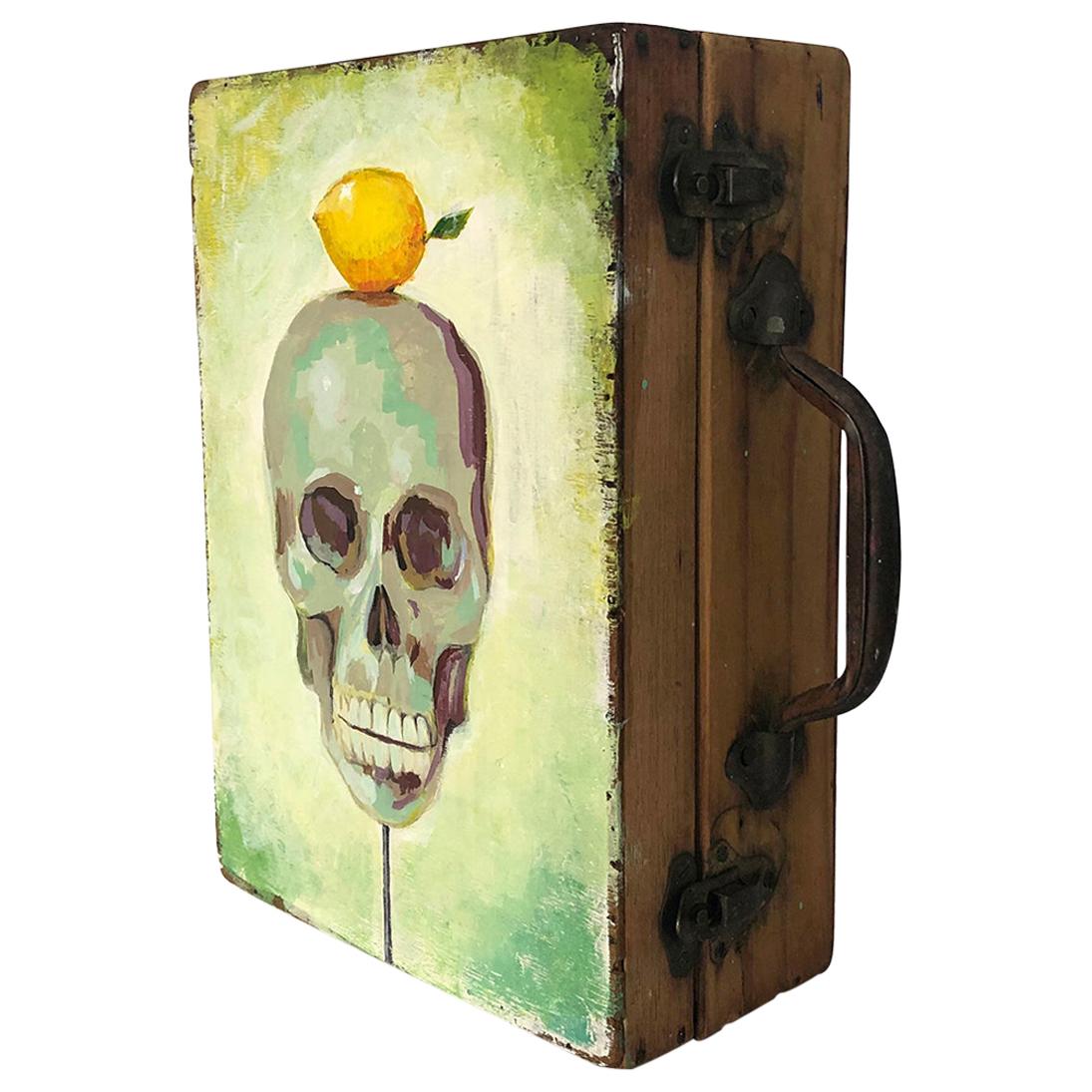 Antique Artist Box with Skull with Lemon Painting