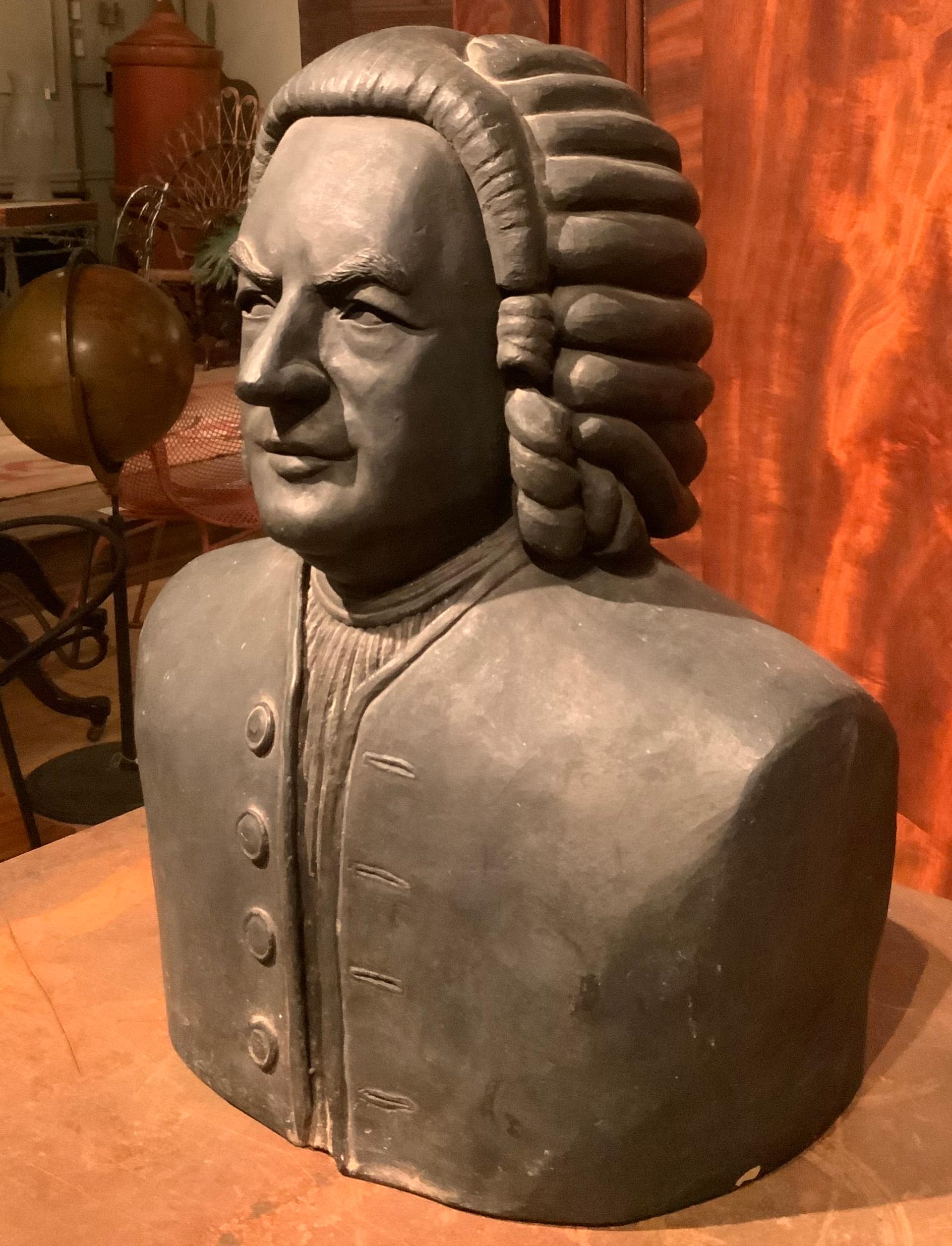 American Antique Artist-Made Painted Terracotta Bust of Johann Sebastian Bach