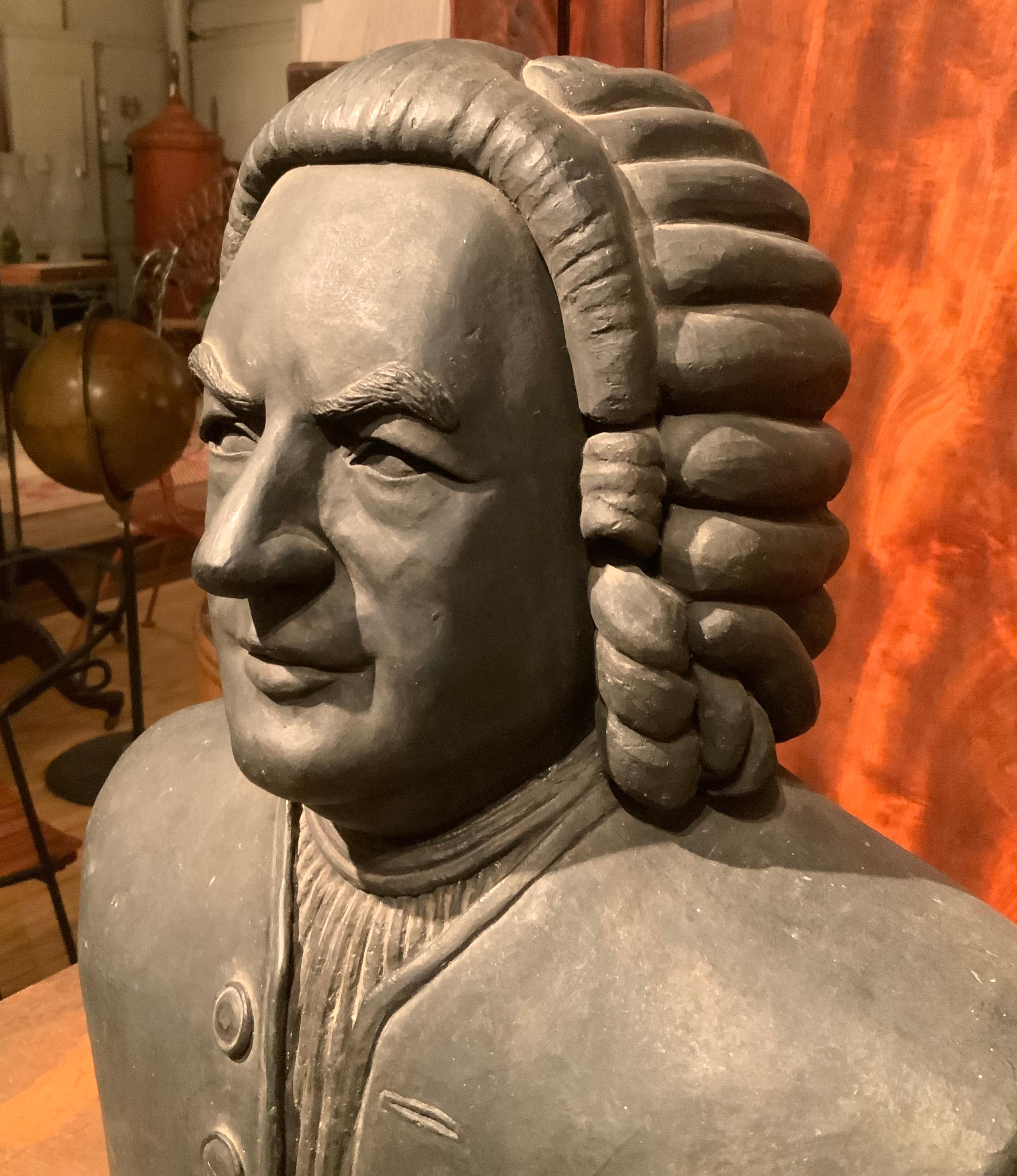 Antique Artist-Made Painted Terracotta Bust of Johann Sebastian Bach In Good Condition In Hudson, NY