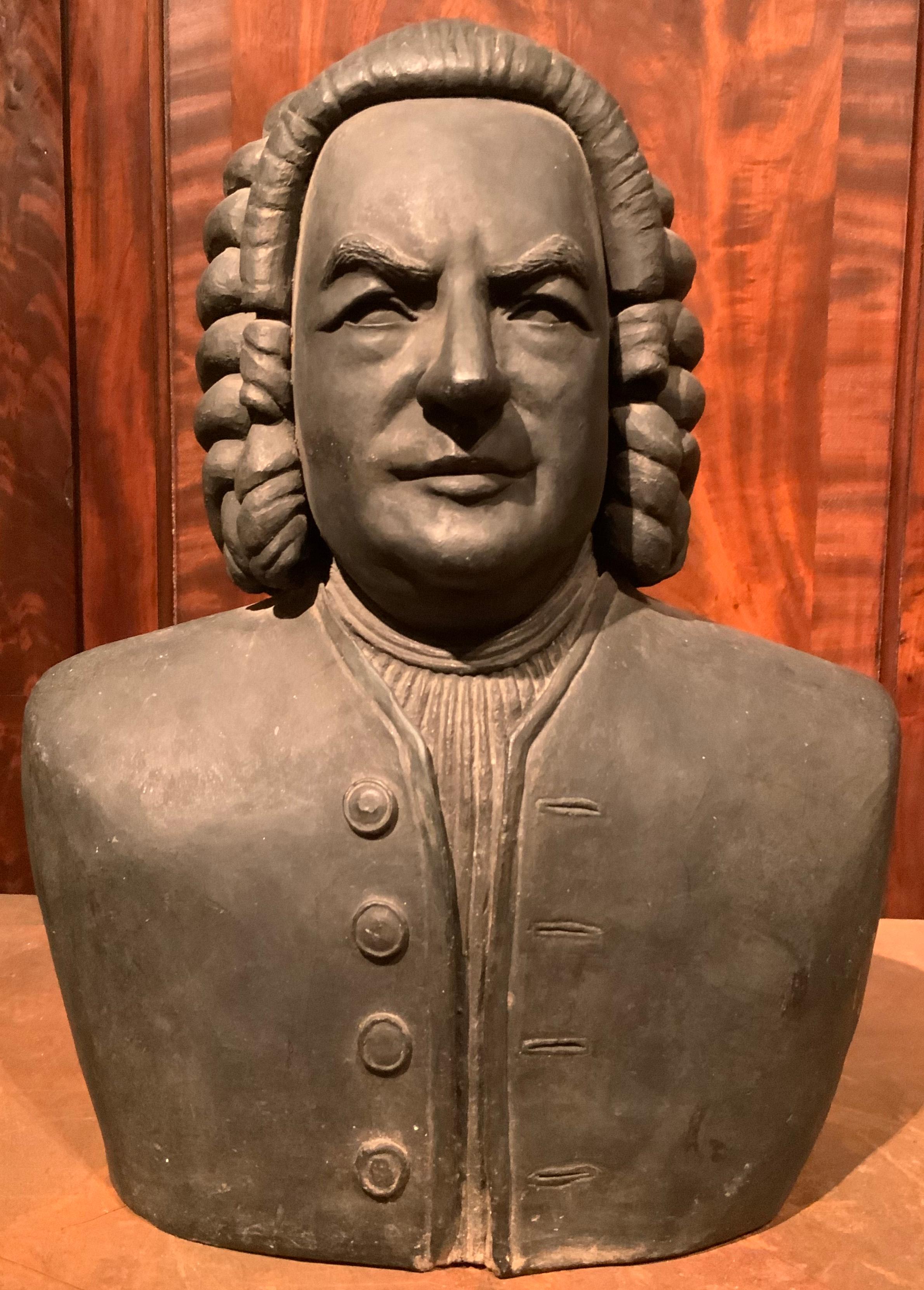 Antique Artist-Made Painted Terracotta Bust of Johann Sebastian Bach 2