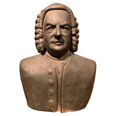 Antique Artist-Made Painted Terracotta Bust of Johann Sebastian Bach
