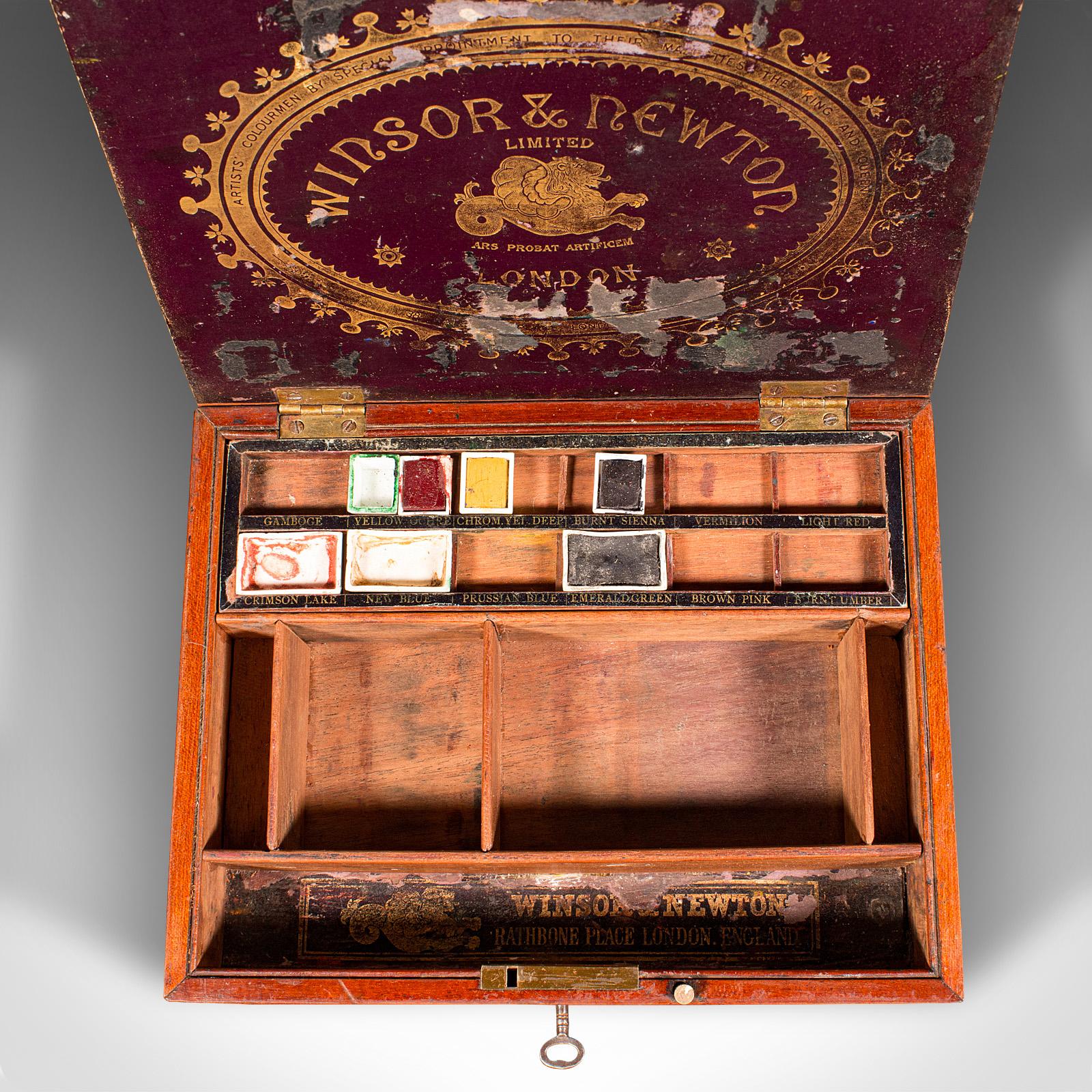 Antique Artist's Box, English, Walnut, Paint Palette, Winsor & Newton, Victorian For Sale 4
