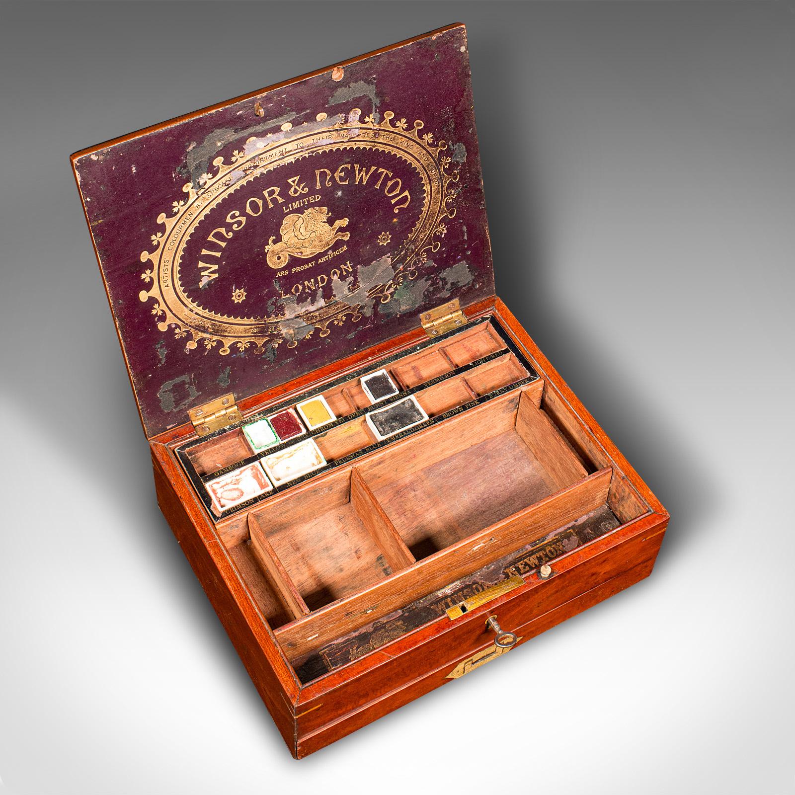 Antique Artist's Box, English, Walnut, Paint Palette, Winsor & Newton, Victorian For Sale 1