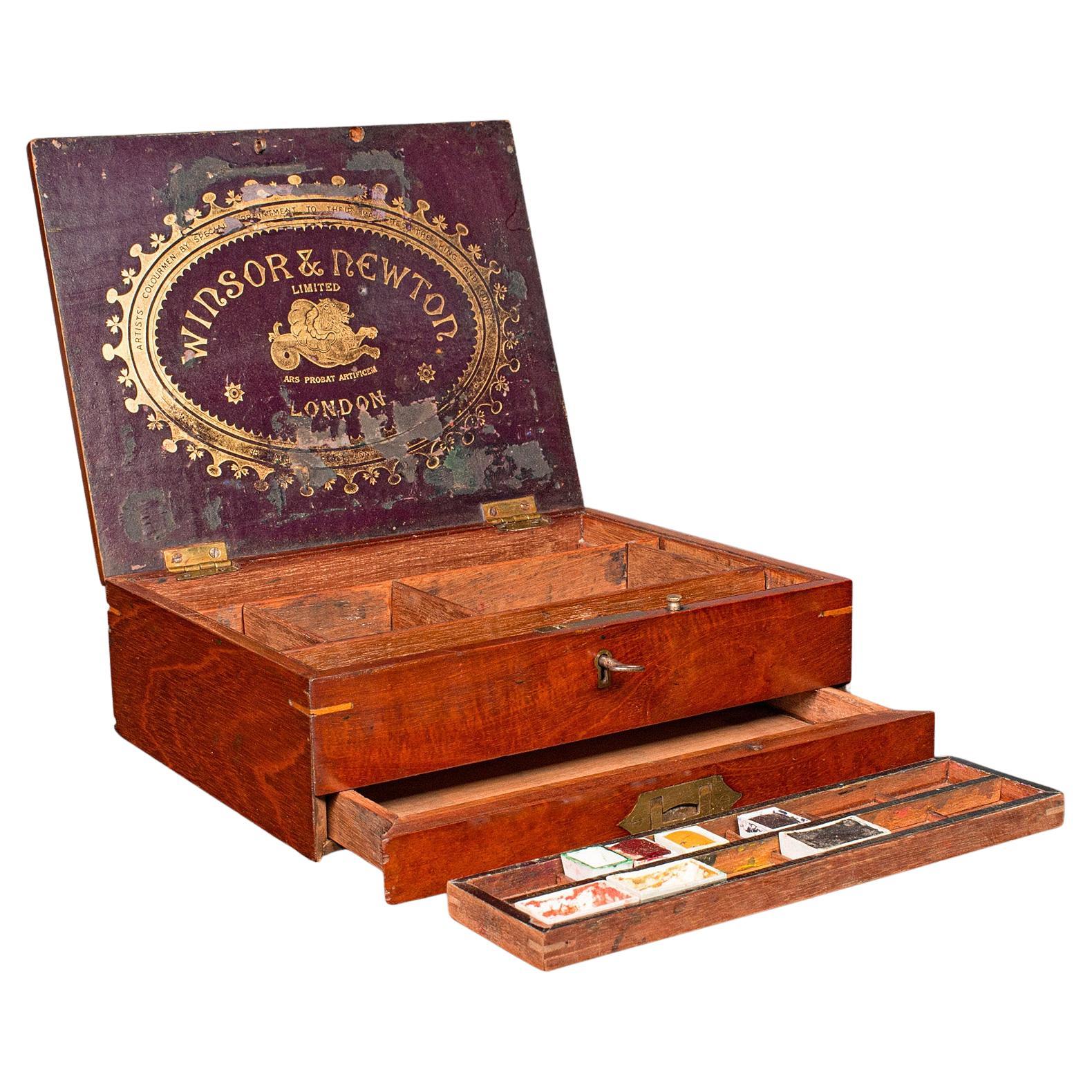 Antique Artist's Box, English, Walnut, Paint Palette, Winsor & Newton, Victorian For Sale