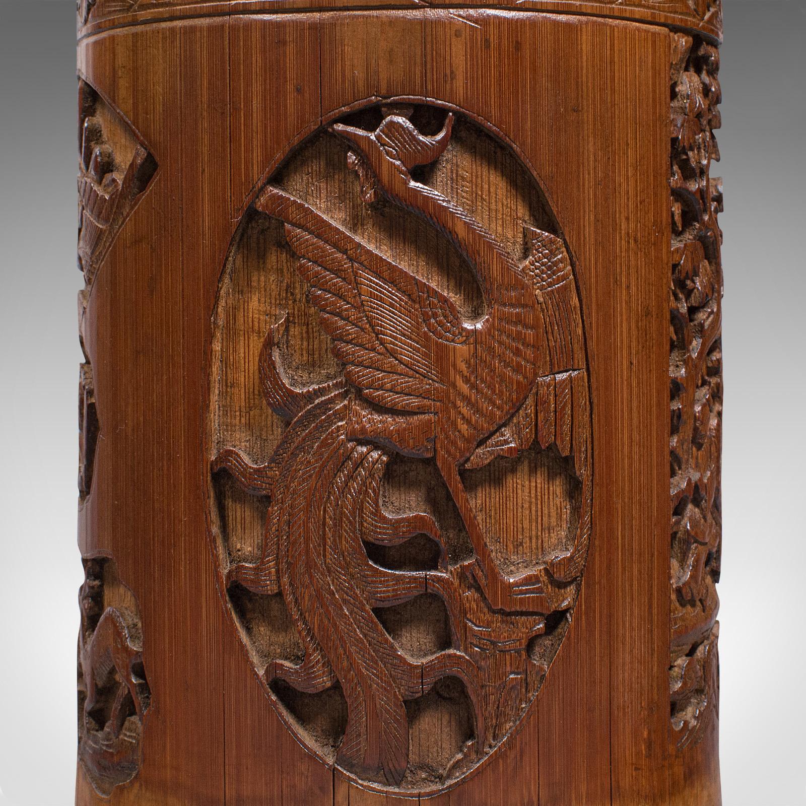 Antique Artist's Brush Pot, Chinese, Carved Bamboo, Treen, Victorian, circa 1900 For Sale 6