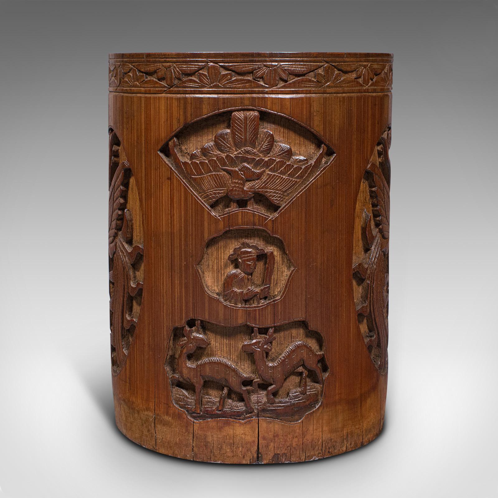 Antique Artist's Brush Pot, Chinese, Carved Bamboo, Treen, Victorian, circa 1900 For Sale 1