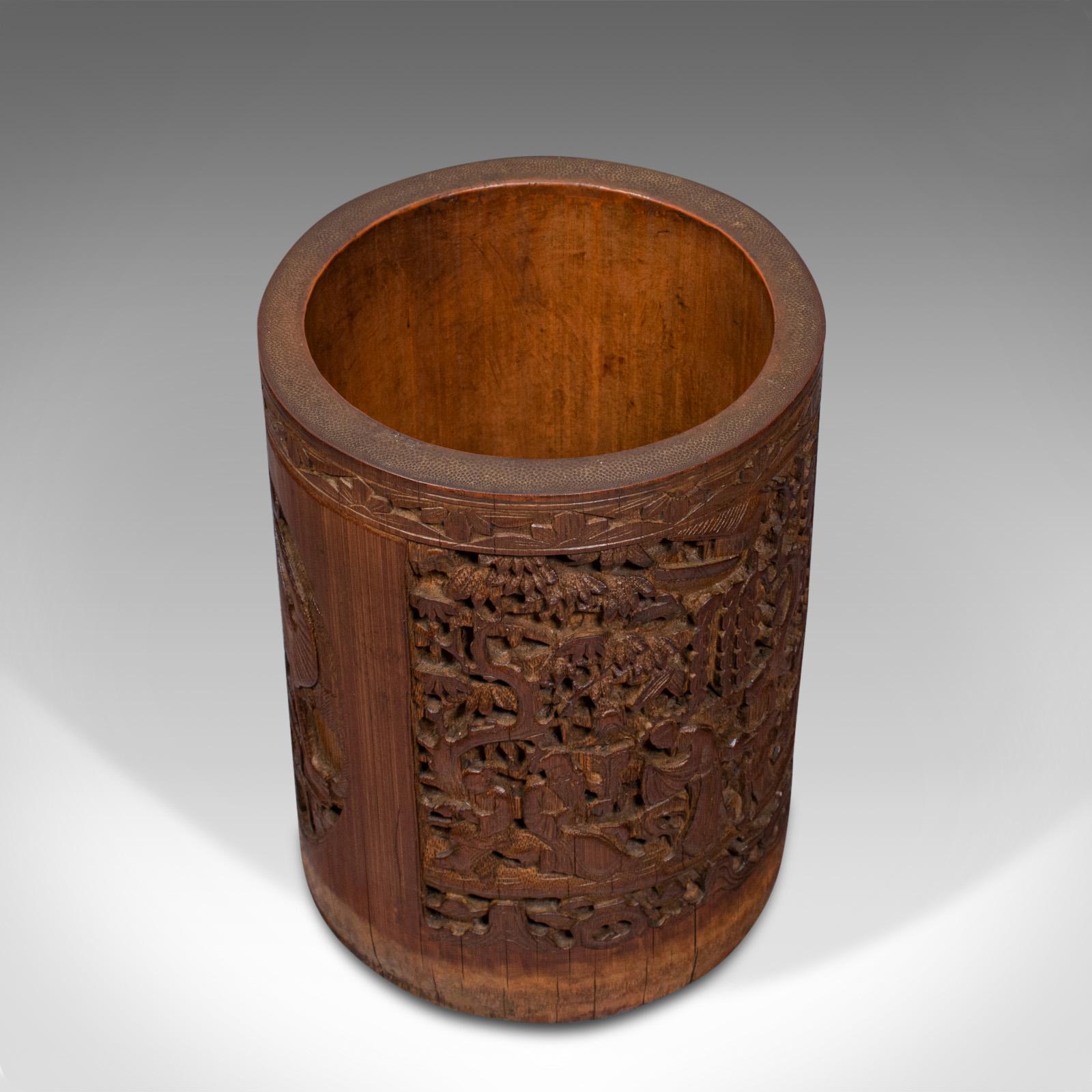 Antique Artist's Brush Pot, Chinese, Carved Bamboo, Treen, Victorian, circa 1900 For Sale 2