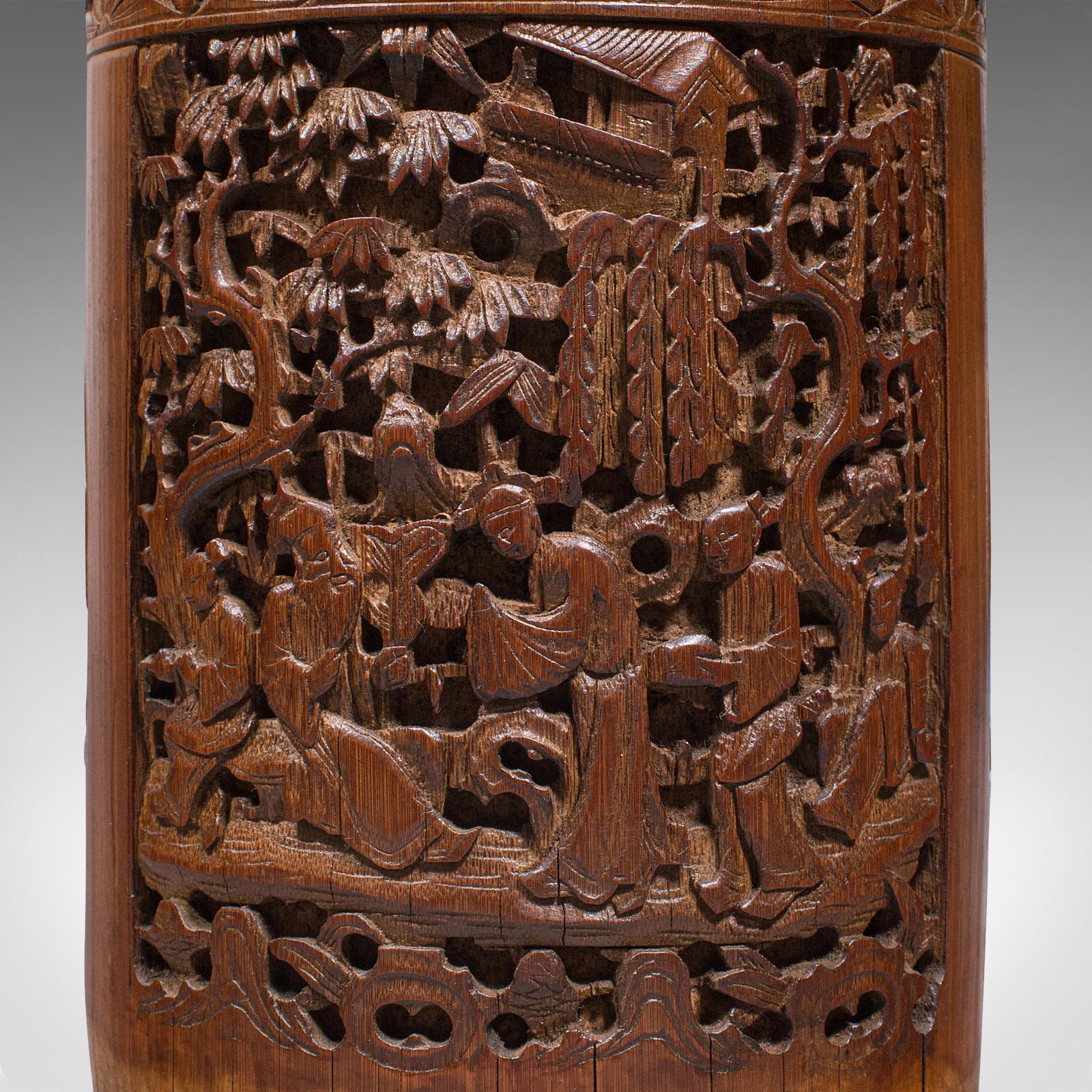 Antique Artist's Brush Pot, Chinese, Carved Bamboo, Treen, Victorian, circa 1900 For Sale 3