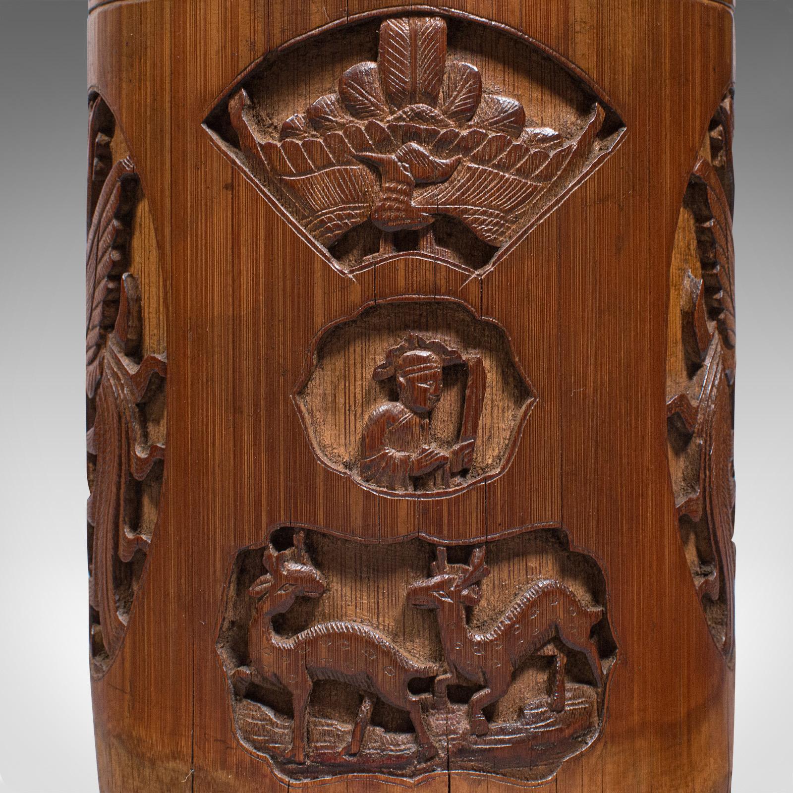Antique Artist's Brush Pot, Chinese, Carved Bamboo, Treen, Victorian, circa 1900 For Sale 5