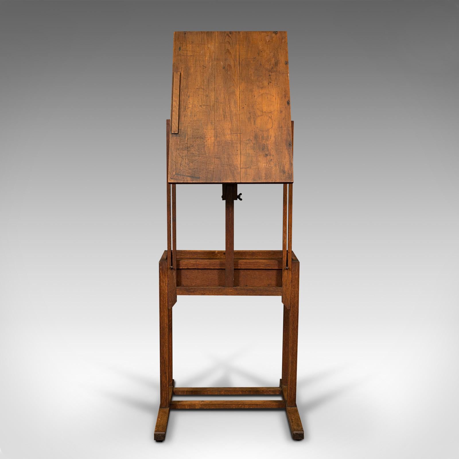 British Antique Artist's Easel, English, Oak, Adjustable, Rest, Lectern, Edwardian, 1910