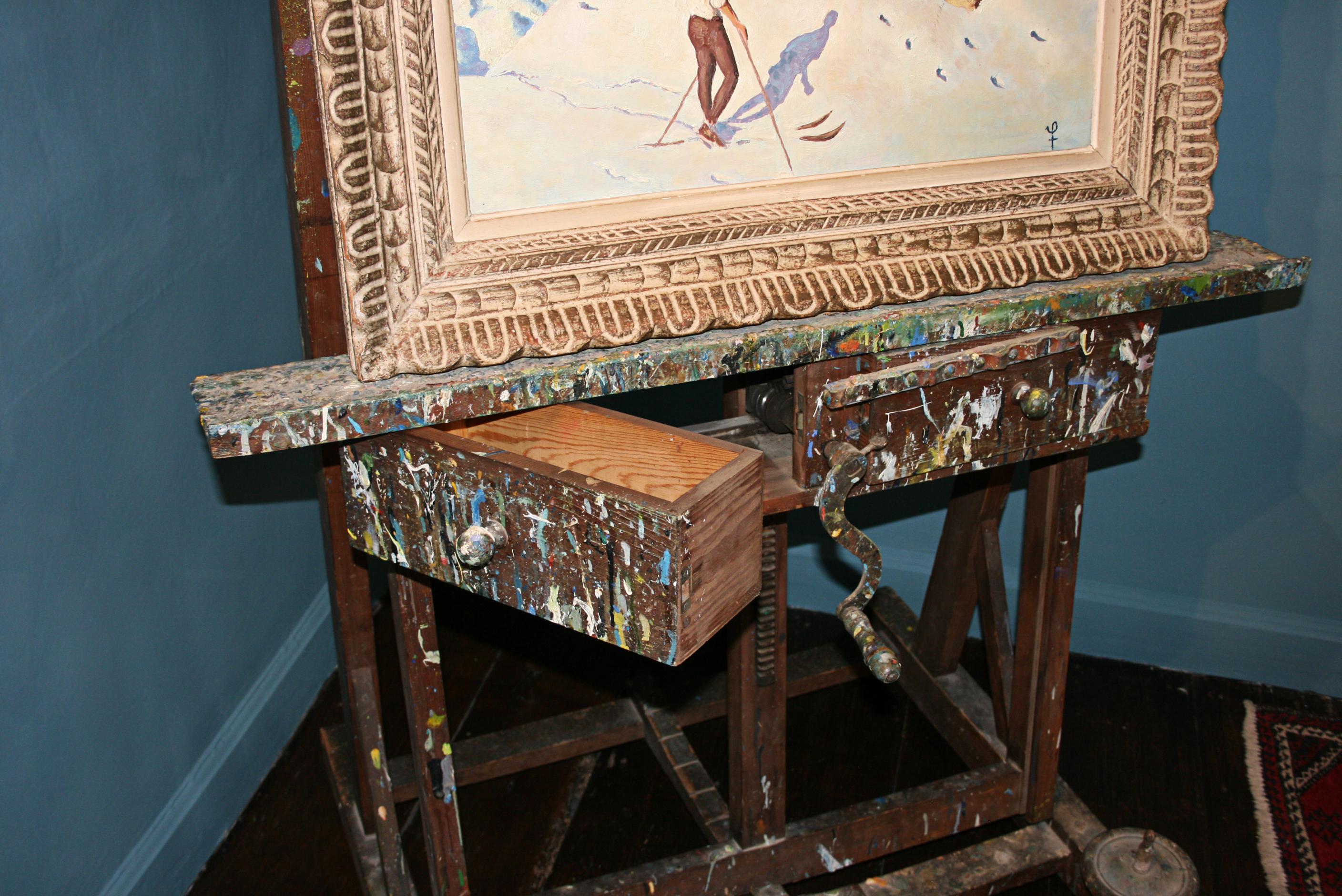 Antique Artists Easel, Large Dimensions, Adjustable with Old Paint 7