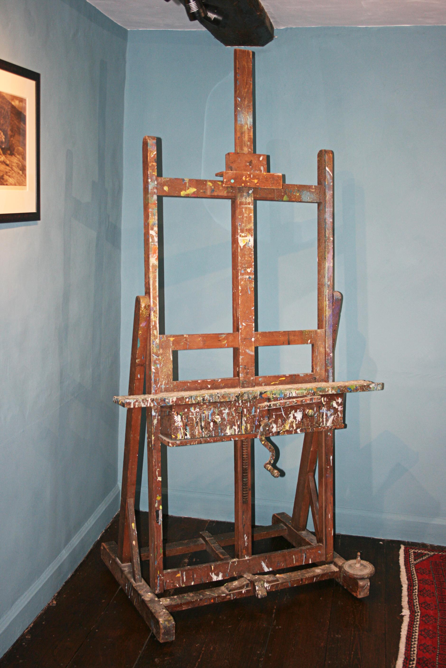 Antique Artists Easel, Large Dimensions, Adjustable with Old Paint 1