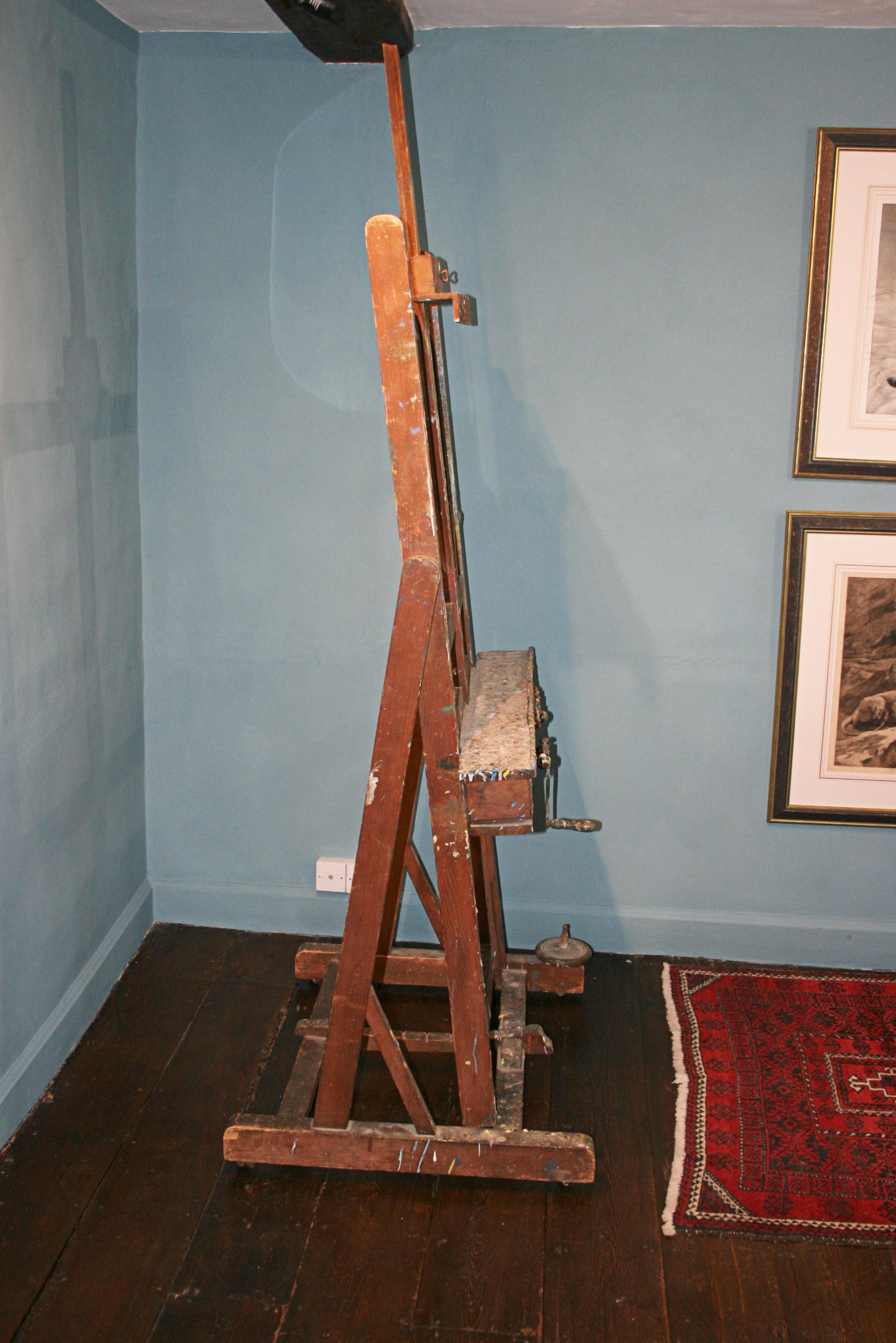 Antique Artists Easel, Large Dimensions, Adjustable with Old Paint 3